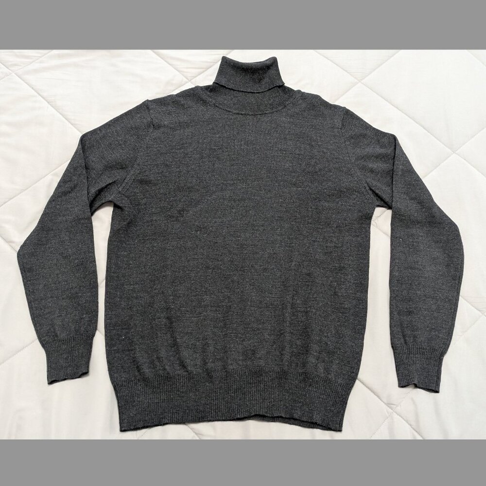 Zara Man's Basics Wool Turtleneck Sweater, dark gray, size M-L